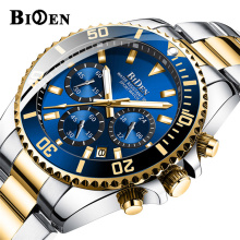 BIDEN 0163 Men's Watch Top Brand Luxury Stainless Steel Waterproof Military Chronograph Sport Watch Business Wrist Watch for Men